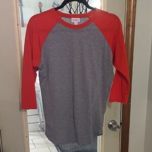 LuLaRoe Red and Gray Raglan Top